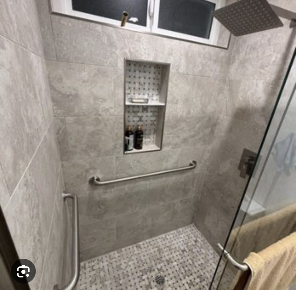 Completed accessible walk-in shower installation