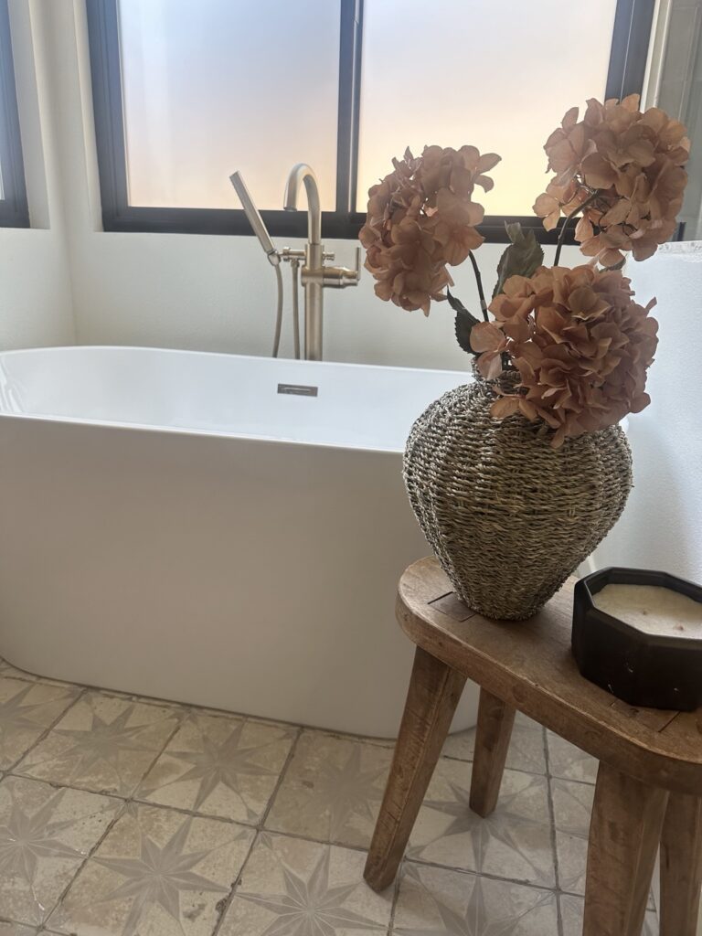 Completed freestanding bathtub installation