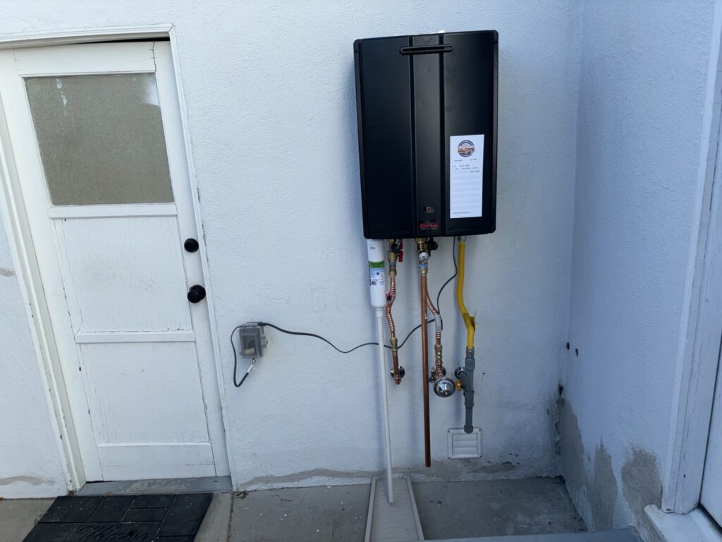 Exterior Rinnai tankless water heater installation