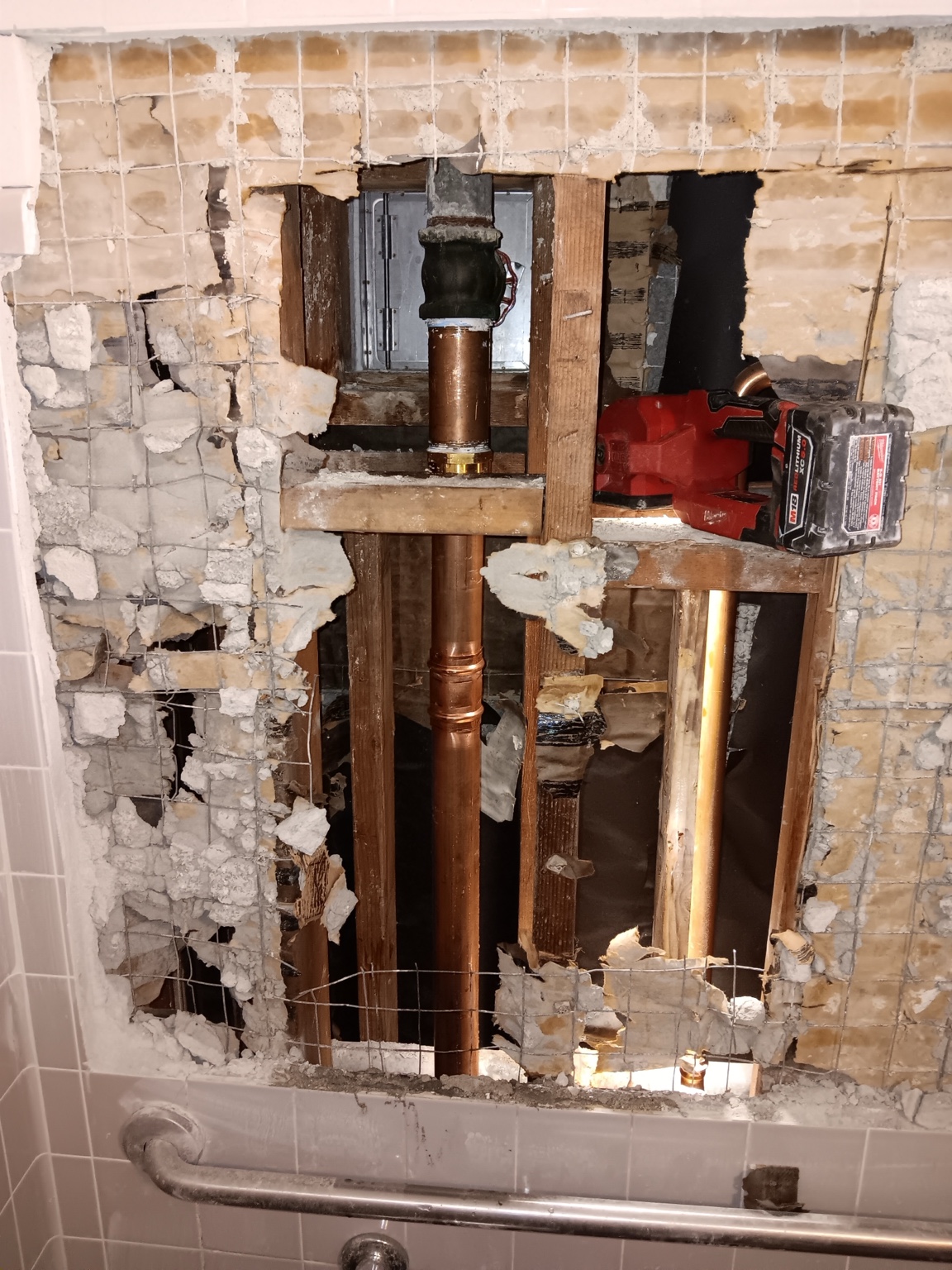Completed galvanized water supply repair with brass transition and copper piping in Simi Valley
